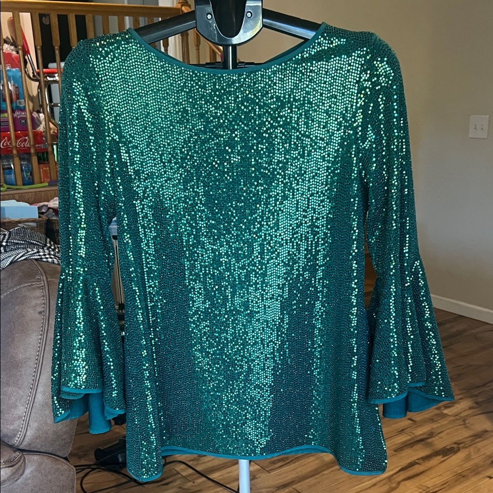Vince Camino Sequin emerald green blouse